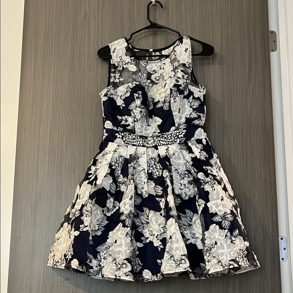 Floral navy and white dress